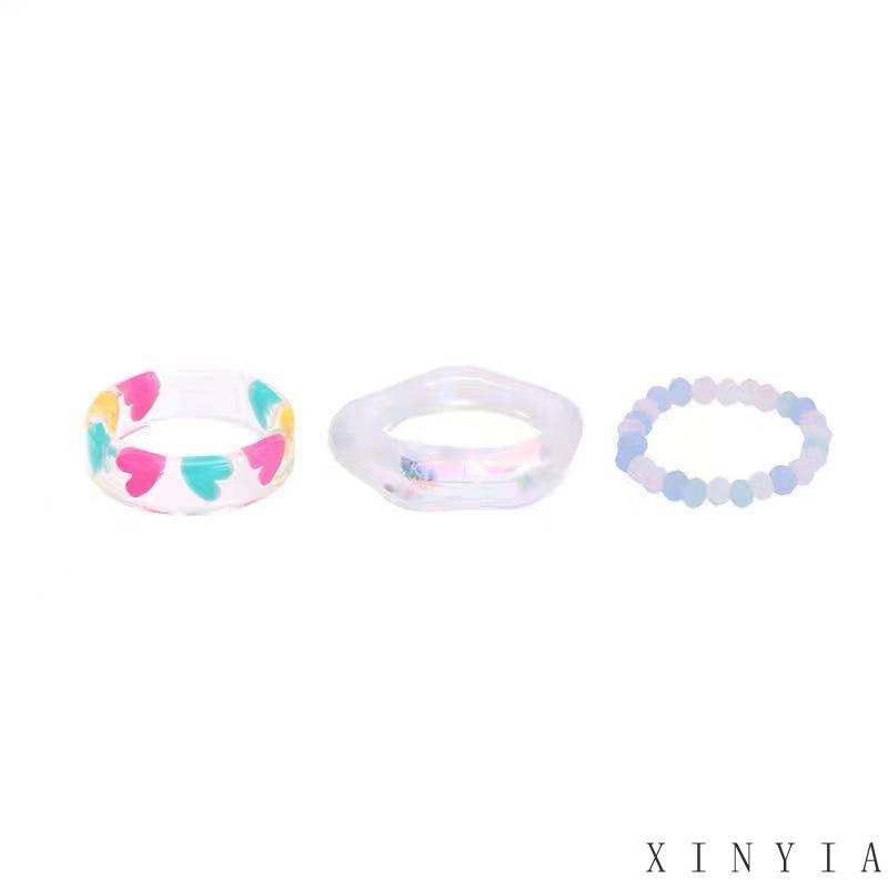 【Bayar di tempat】3pcs / Set Cincin Mutiara Resin Warna-Warni 17KM Untuk Aksesoris Perhiasan Wanita