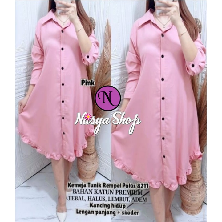 TUNIK WANITA JUMBO REMPEL BAWAH TERBARU 100 % KATUN RAYON, SIZE M - 6 XL, FULL LD 120/ KEMEJA WANITA
