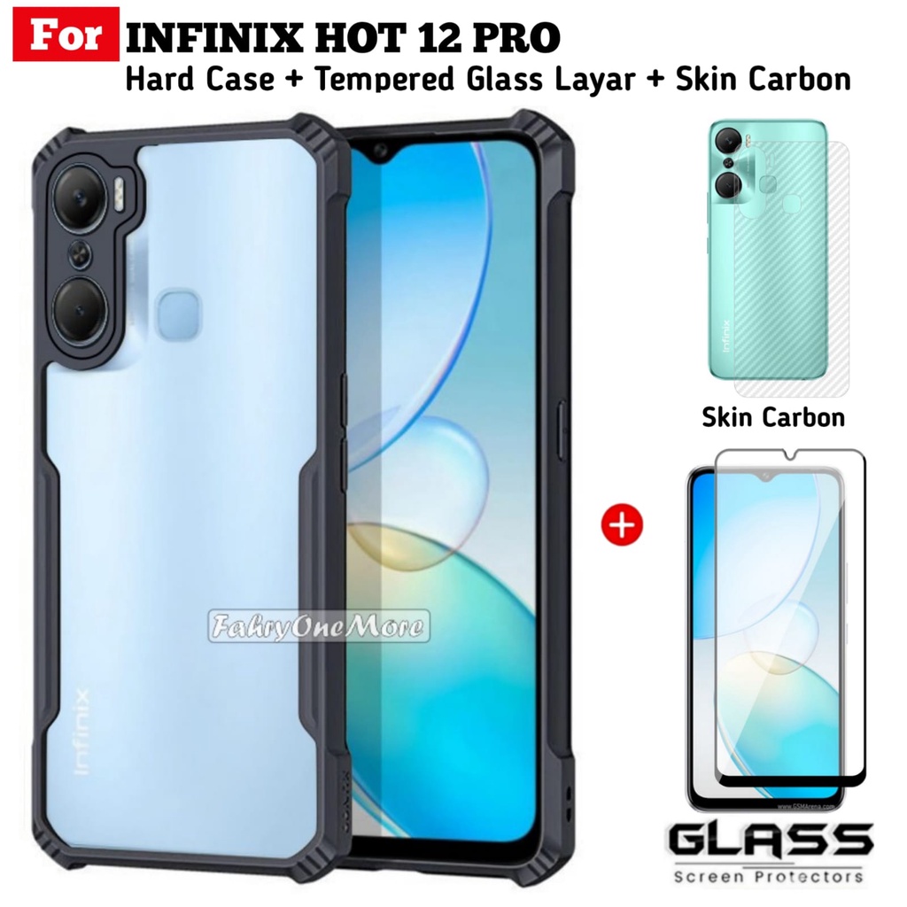 PROMO Case Infinix Hot 12 Pro NFC Hard Case Shockproof Free Screen Guard Dan Skin Carbon Back Handphone Warna
