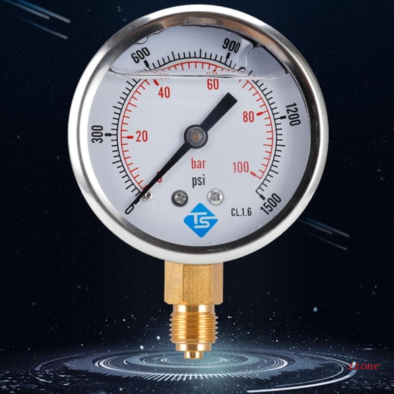 Pengukur Tekanan Vakum Glycerine Bahan Stainless Steel 0-100 Bar 0-1500 PSI
