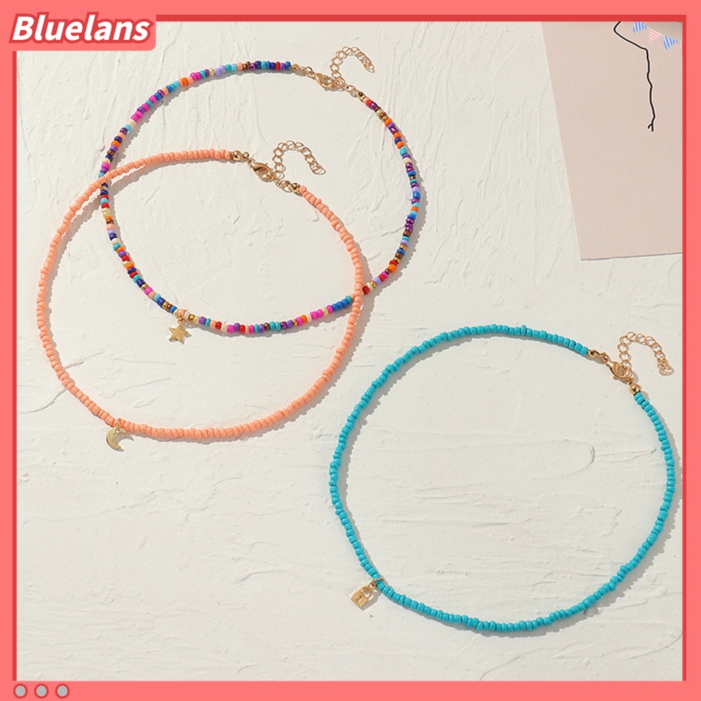 3pcs / Set Kalung Choker Handmade Liontin Bulan Bintang Warna-Warni Ramah Kulit Untuk Harian
