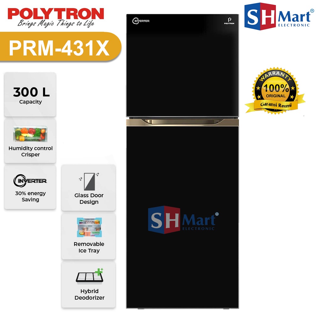 KULKAS 2 PINTU POLYTRON KAPASITAS 300 LITER PRM-431X / PRM431X BELLEZA INVERTER GARANSI RESMI