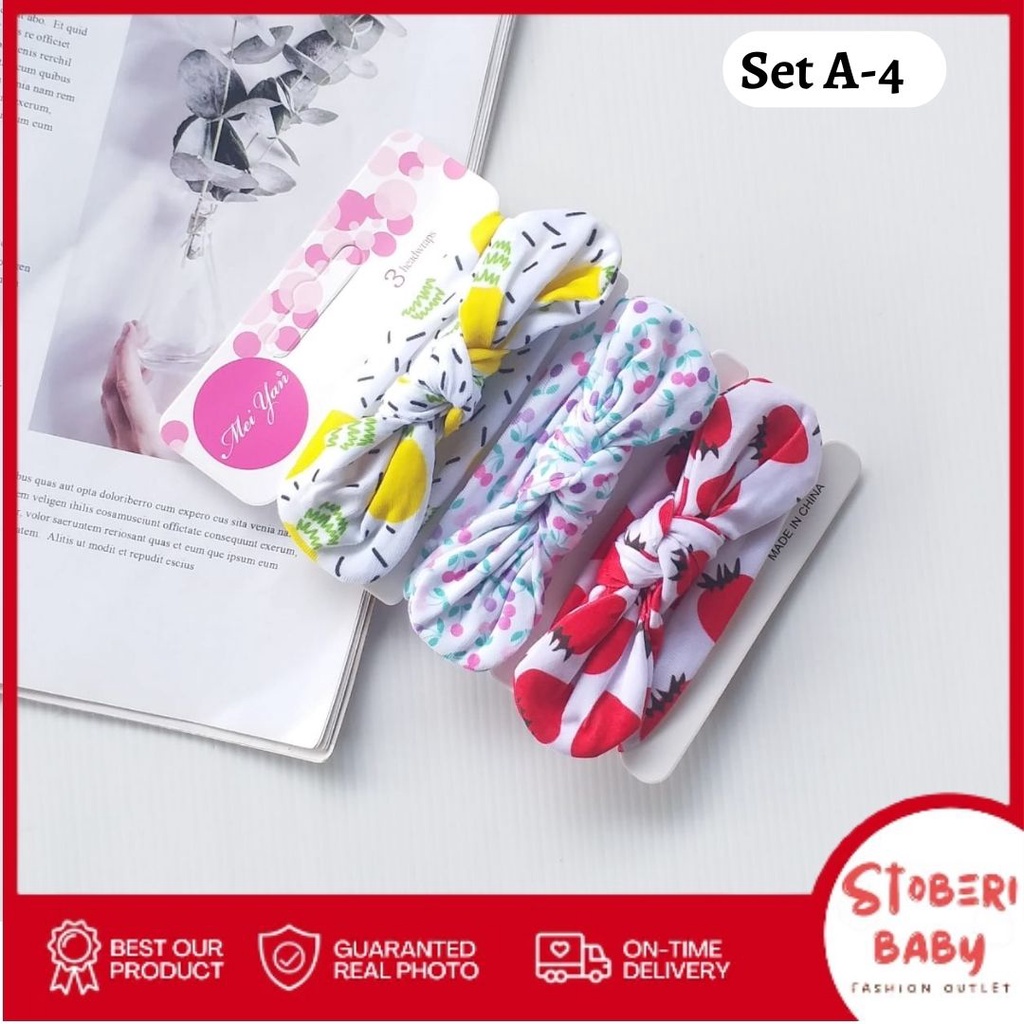 stoberi baby - BANDANA MOTIF A Bandana Set isi 3 Motif Beda / Headband Bayi Newborn Anak Perempuan Part 1