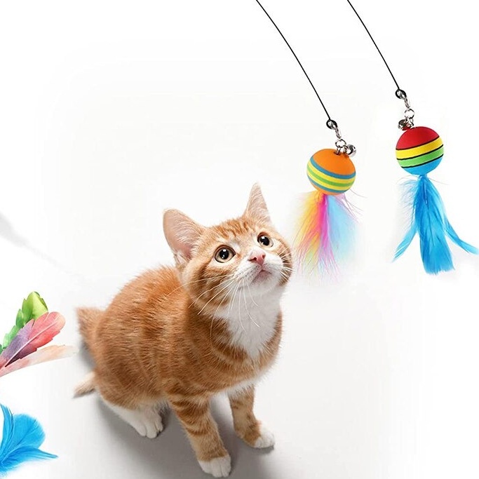 Stik Mainan Kucing Cat Toys Teaser Bola Bulu Hewan Peliharaan FEZONE