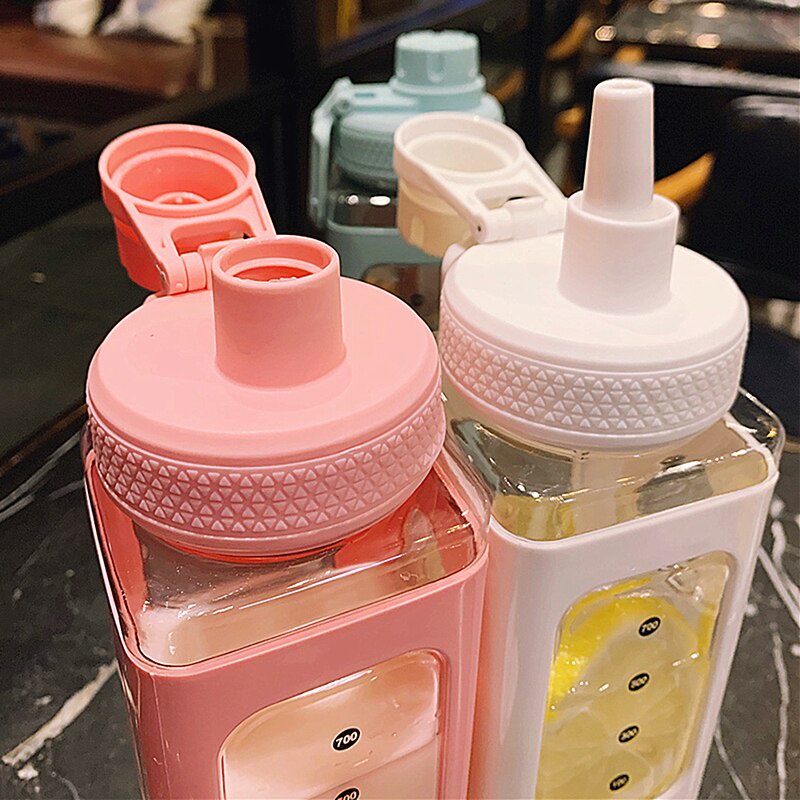 JY BM9 Botol Minum Plastik Korea Lucu Bentuk Square Botol Minum Anak Sekolah Kapasitas Besar BPA Free Water Large Capacity Dengan Sedotan Food Grade