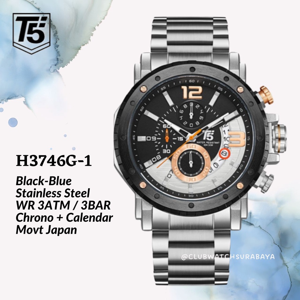 Jam Tangan Pria T5 H3746G-1 Original Chronograph Free Box Unik / T5 H3746G-1 Jam Tangan Laki-Laki Ch