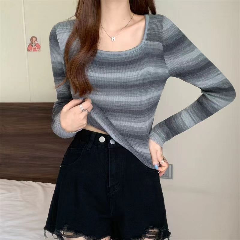 YIU YIU Rajut - Sweater Korea Rajut Stripe Lengan Panjang Wanita