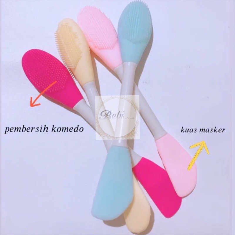 Kuas masker silikon 2 in 1 face brush pembersih sikat komedo