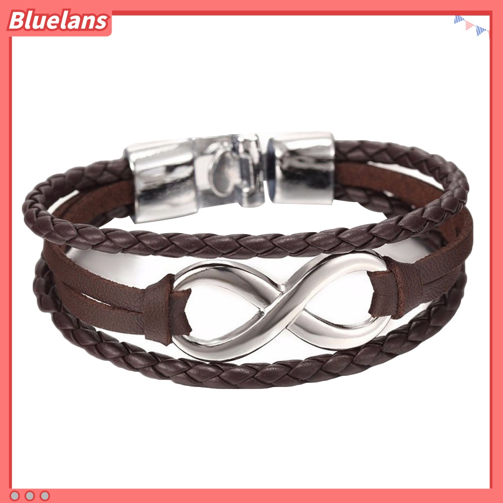 Bluelans Gelang Tali Kulit Imitasi Kepang Charm Infinity Untuk Hadiah Persahabatan