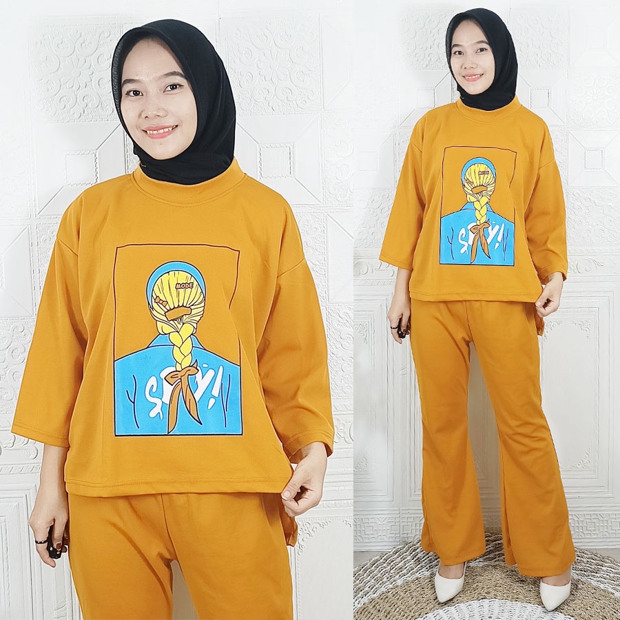 CARLINA FASHION SETELAN KEPANG VIRAL JUMBO ATASAN OVERSIZE DAN CELANA PANJANG ZUBRAY WANITA CANTIK