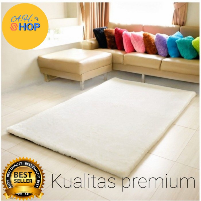 KARPET BULU karpet bulu rasfur tebal 5cm busa HDP ukuran 160x100x5 cm. - Putih tebal kamar tidur ber