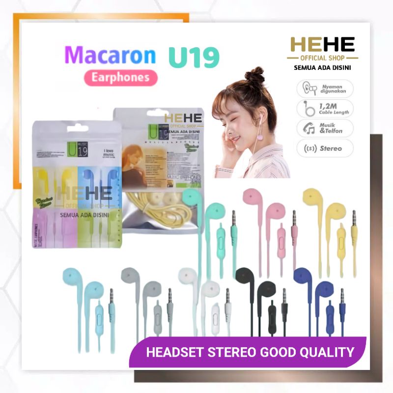 Headset Stereo U19 Macaron Handsfree Extra Bass Earphone U 19 Hifi Stereo Extra Bass Jack 3.5MM With