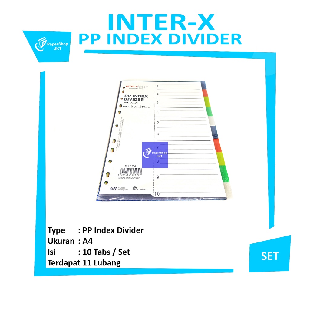 

Interxfolder - Index Divider Mix Color A4 - 10 Tab 11 Lubang - Set