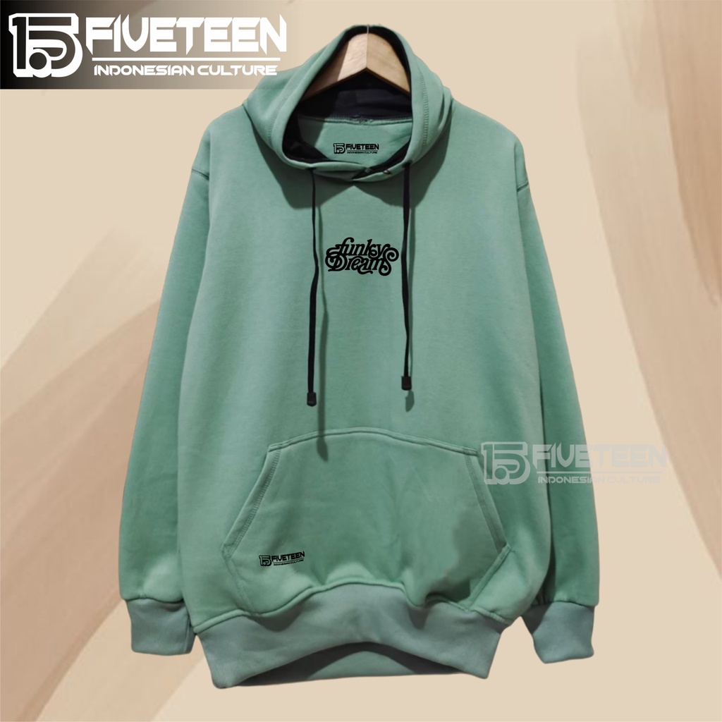 hoodie bahan tebal premium warna hijau mint sablon funky dreams jaket hoodie cowok distro original 15fivteen suwiter pria keren bergambar sweater wanita oversize tebal fleece premium fifteen15