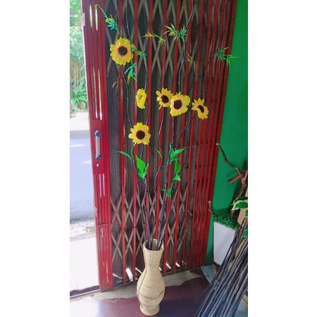 bunga bambu ulir pot rotan