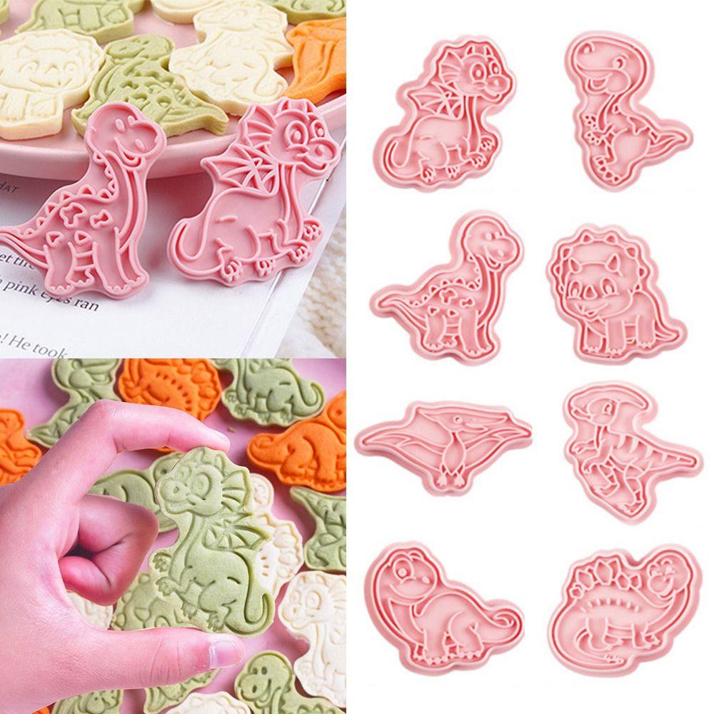 Solighter 8pcs/set Cetakan Biskuit Makanan Fondant Plunger Plastik Cetakan Kue