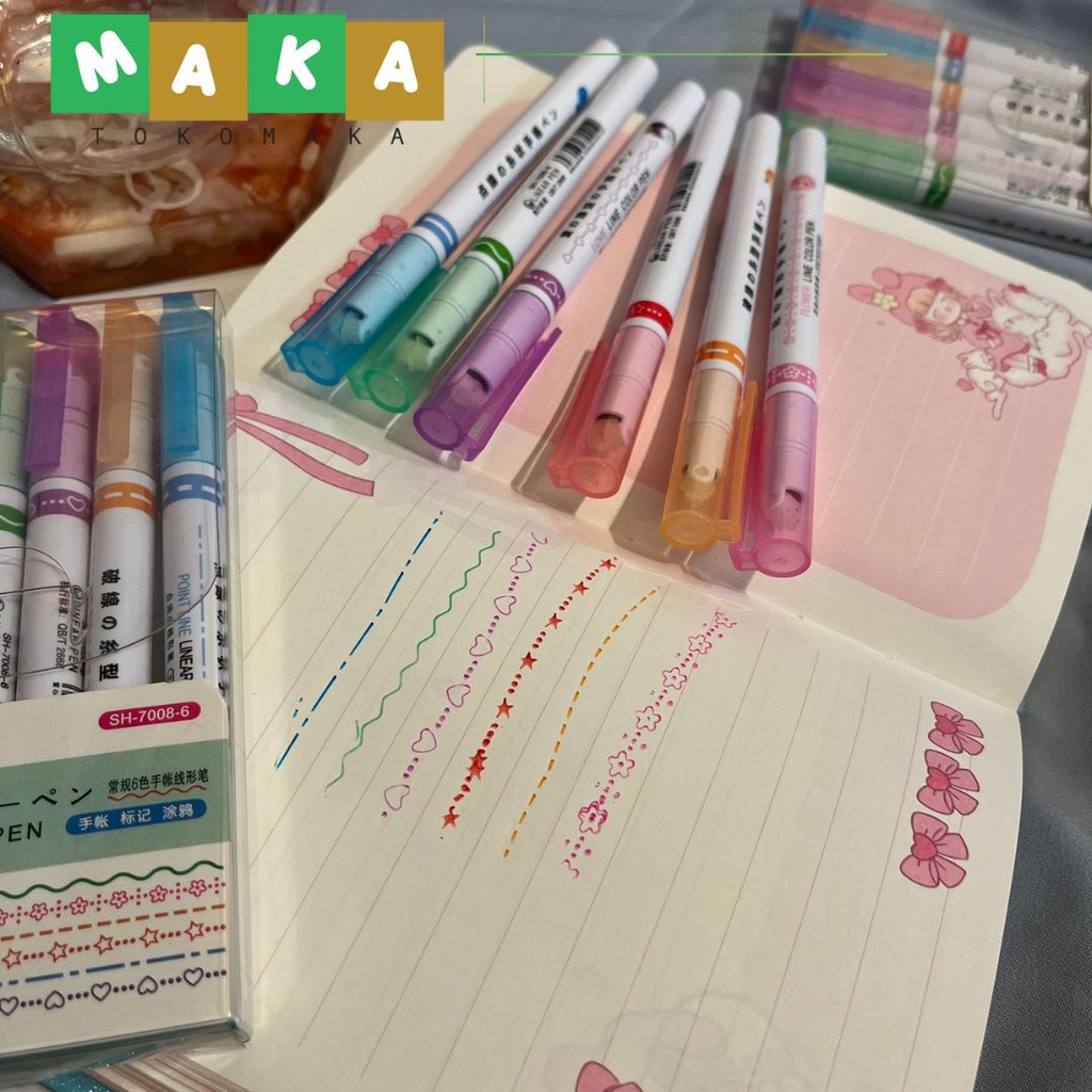 

set linear color pen SH7008 pulpen linear isi 6 perlengkapan kebutuhan sekolah alat tulis kantor
