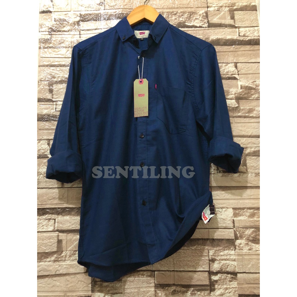 Terwuwu kemeja panjang pria cowok gatlemen cowok biru navy dongker polos formal kantor-Navy