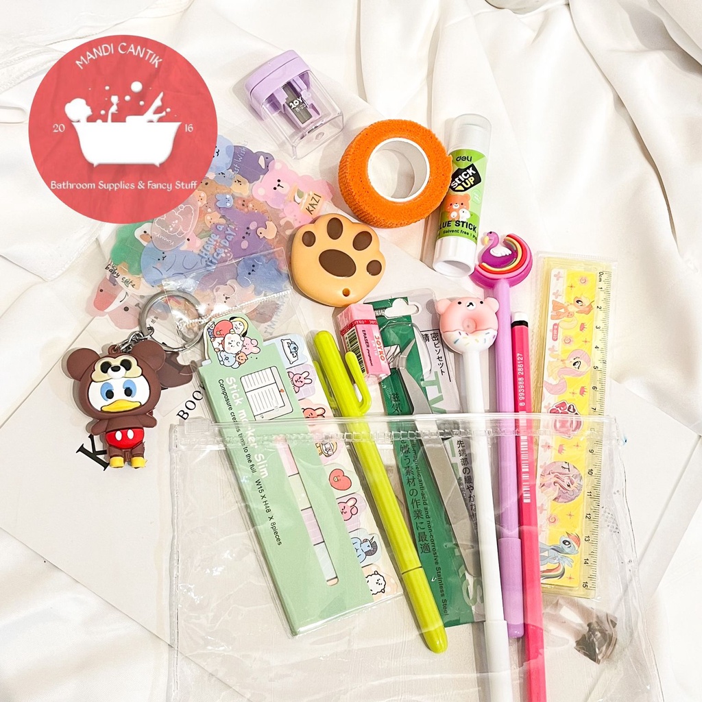 

kln Pouch Set alat tulis sticker pensil gantungan kunci pulpen pena pensil penggaris sekolah sticky