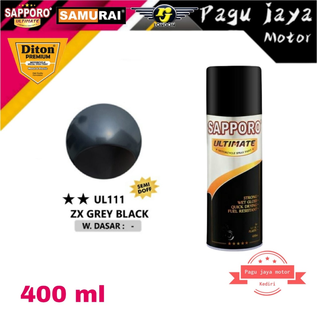 SAPPORO ULTIMATE UL111** ZX GREY BLACK ( semi doff ) 400ml pilox pilok cat semprot spray paint