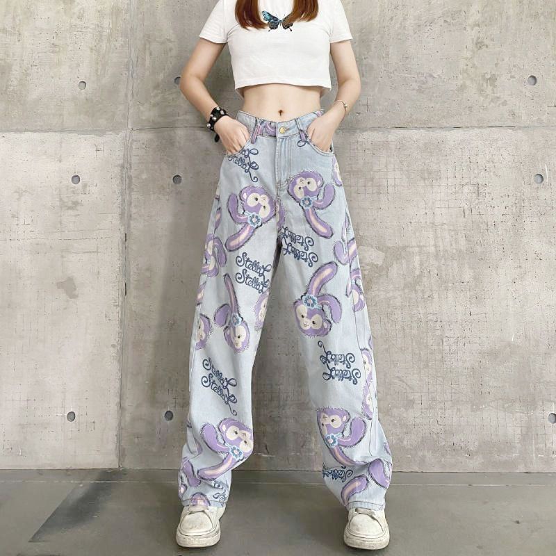 Nico##stellalou jeans/loose jeans highwaist /Korean retro high-waist loose jeans straight