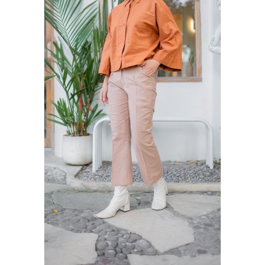 Basic Linen Ankle Pants | HW high waist | Celana Panjang Linen Bangkok Allsize / Jumbo