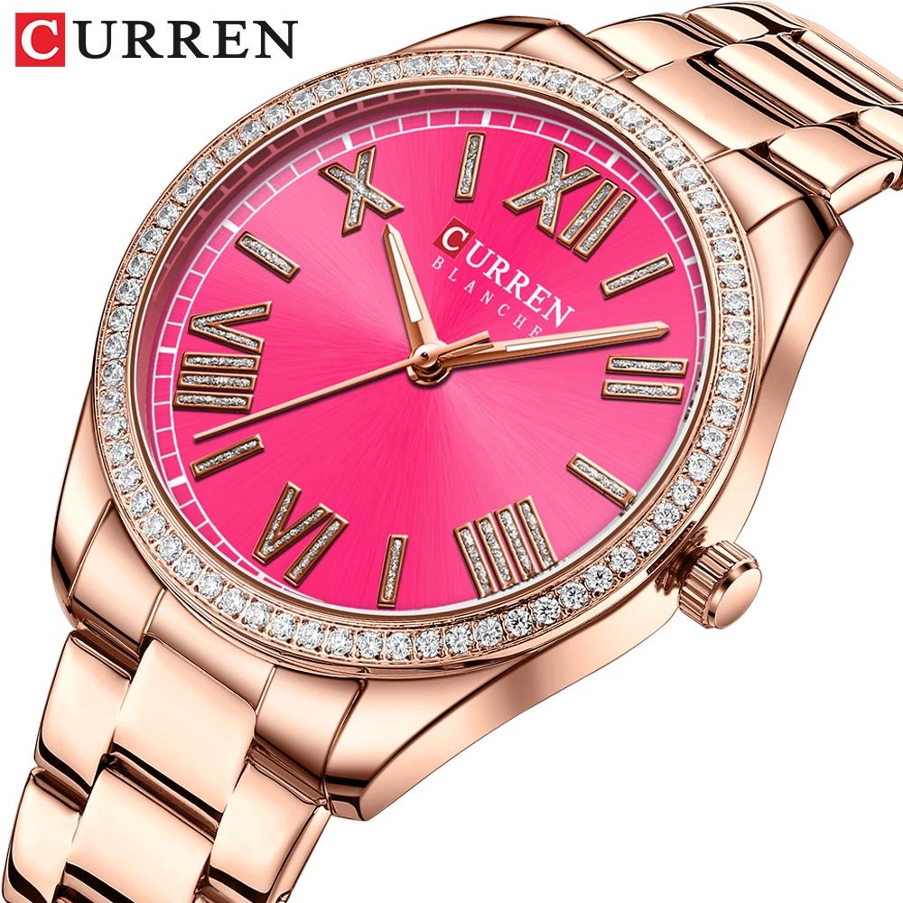 CURREN 9088 Jam Tangan Wanita Analog Stainless Steel Dial Rhinestone WATCHKITE WKOS