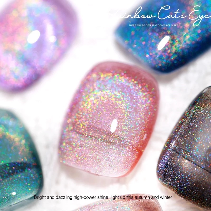 AS ABB Holographic Rainbow Cat Eye NAILS POLISH GEL KUTEK GEL 15ml Soak Off UV Gel