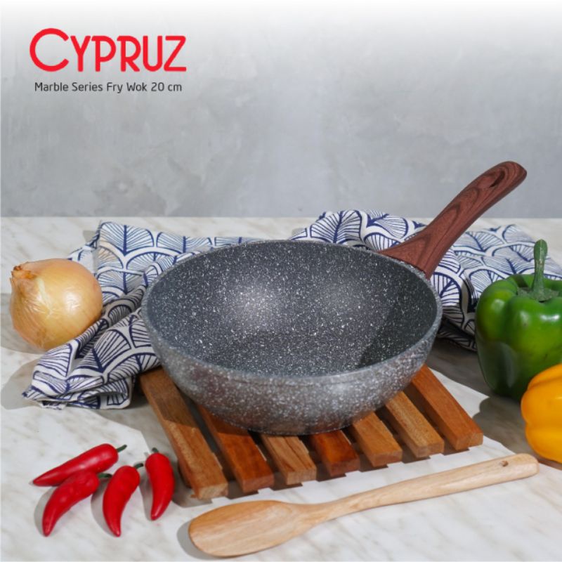 Cypruz Wok Pan 20 cm Marble Series Anti Lengket