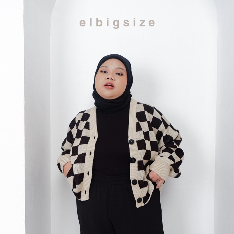 Elbigsize Checkerboard Cardigan