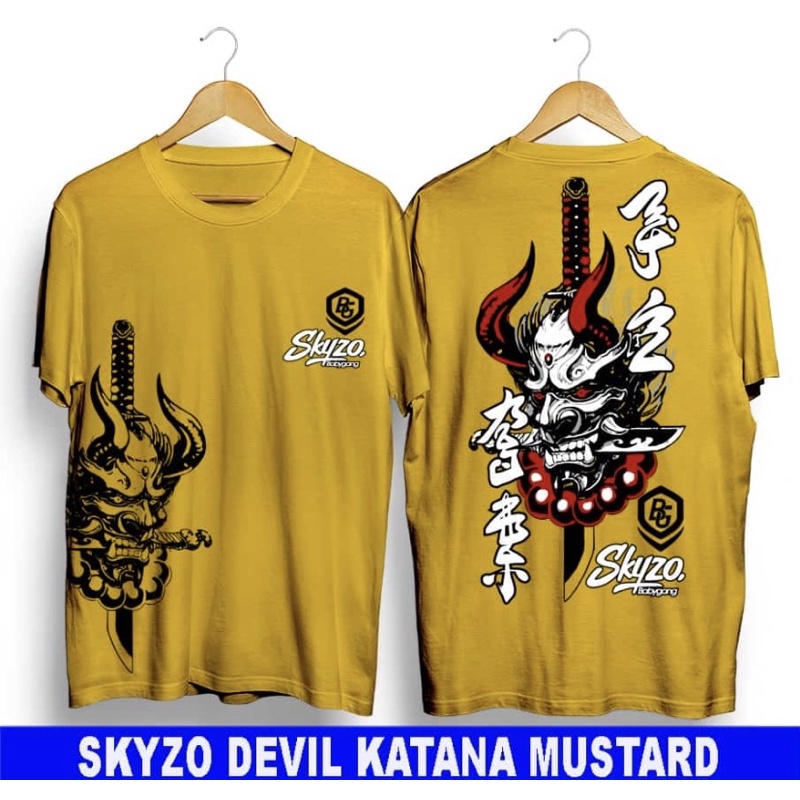 T-shirt Kaos/Baju Distro Original Skyzo Devil Katana Mustard