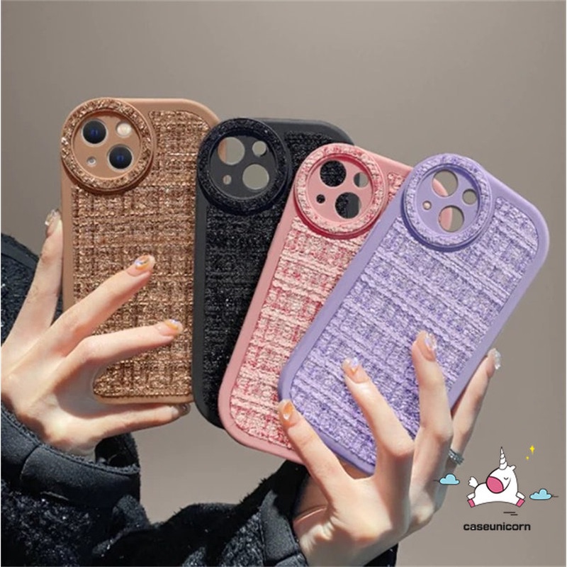 Soft Case Pelindung Lensa Bahan Kulit Tekstur Tenun Warna Permen Untuk iPhone 7 8 Plus 11 Pro Max XR 14 Plus 12 13 14 Pro Max