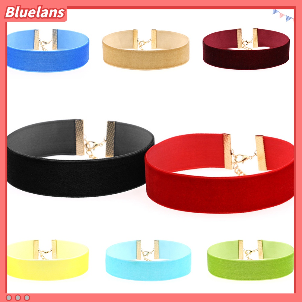 Kalung Choker Model Lebar Bahan Velvet Lembut Gaya Gothic Untuk Wanita