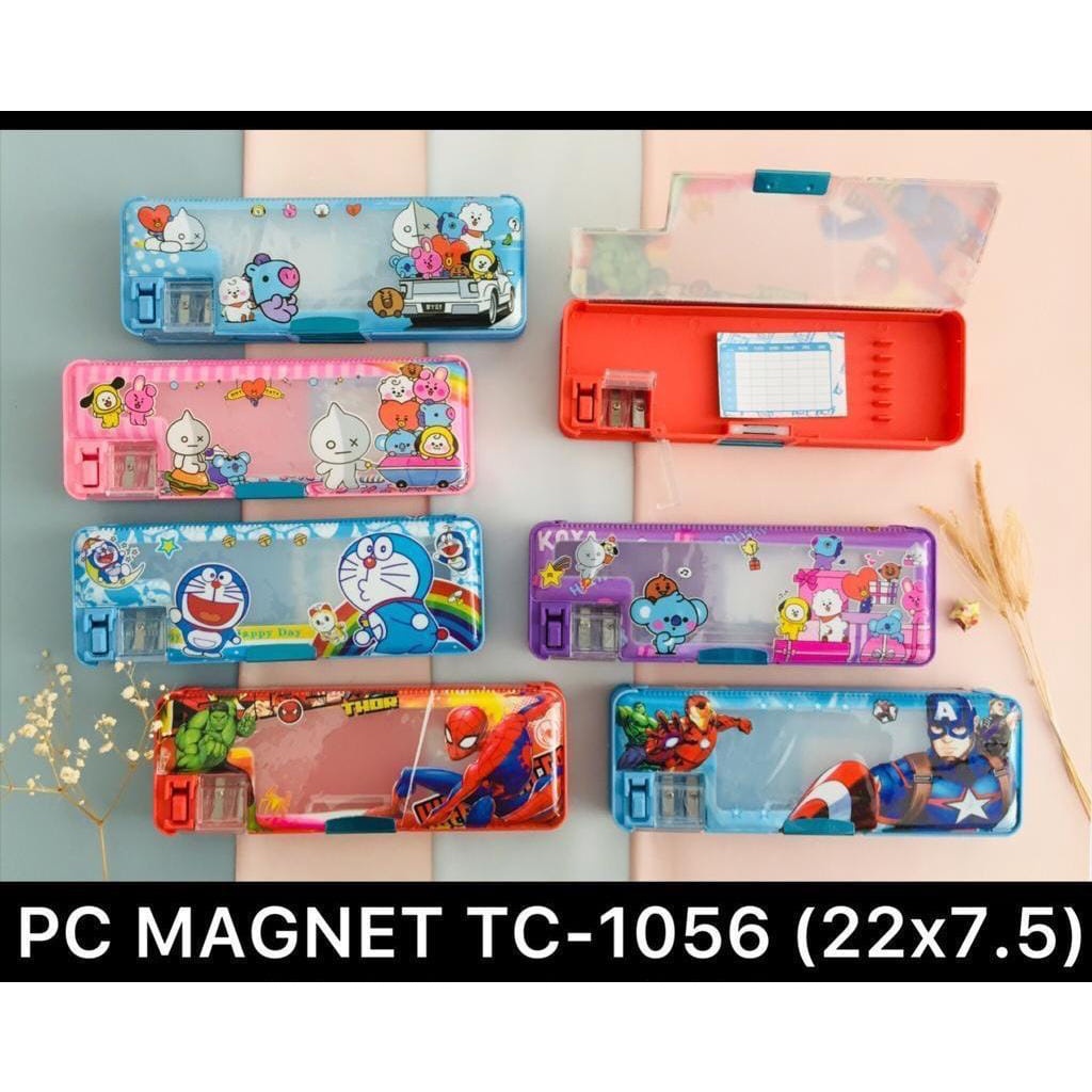 

LJK SHOP - KOTAK PENSIL MAGNET TRANSPARAN DENGAN RAUTAN PENSIL KARAKTER KARTUN DAN BT21 TC1056