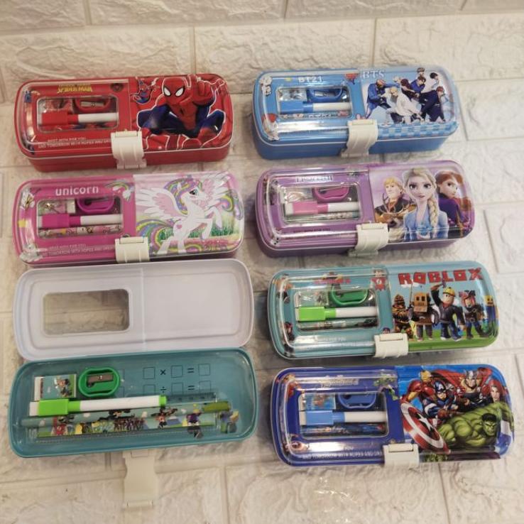 

New ! TEMPAT PINSIL KALENG SET FROZEN,UNICORN, SPIDERMAN,ROBLOX, AVENGER, BT21 ~