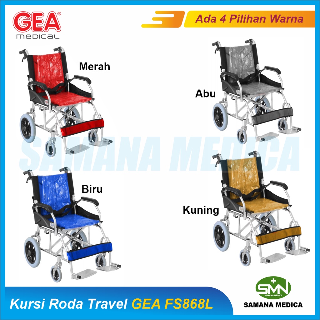 KHUSUS GOJEK dan GRAB Kursi Roda Travel GEA FS868L Aluminium Ringan Tahan Karat Untuk Haji Umroh Promo Murah