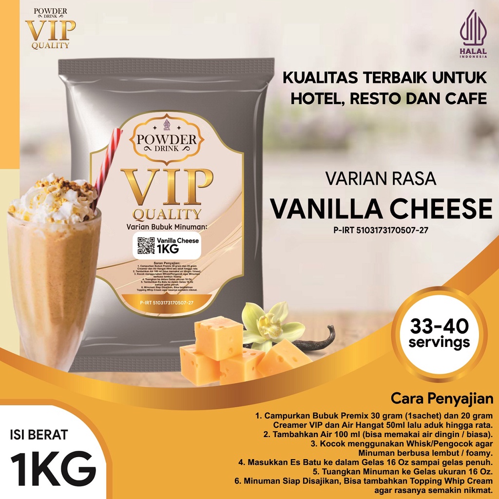 

Bubuk Minuman Kualitas VIP Rasa Vanilla Cheese 1 Kg Vanila Keju Bubuk Minuman Kelas VIP Boba Drink Powder