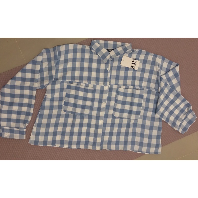 Kemeja Crop Kotak-kotak