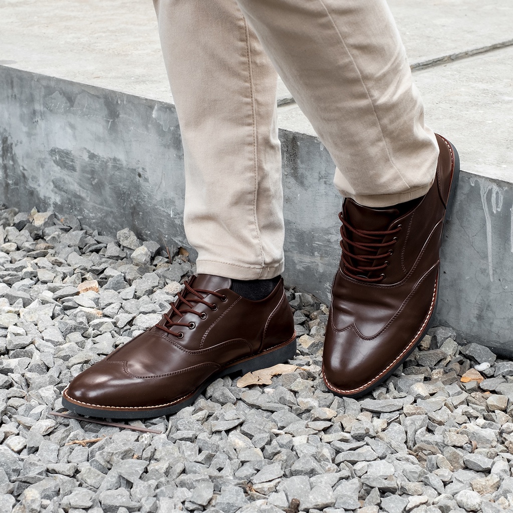 Lingard Brown | Sepatu Pantofel Hitam Pria Casual Kerja Cowok Oxford Longwing Wingtip Pantofel Laki | Lvnatica x FORIND