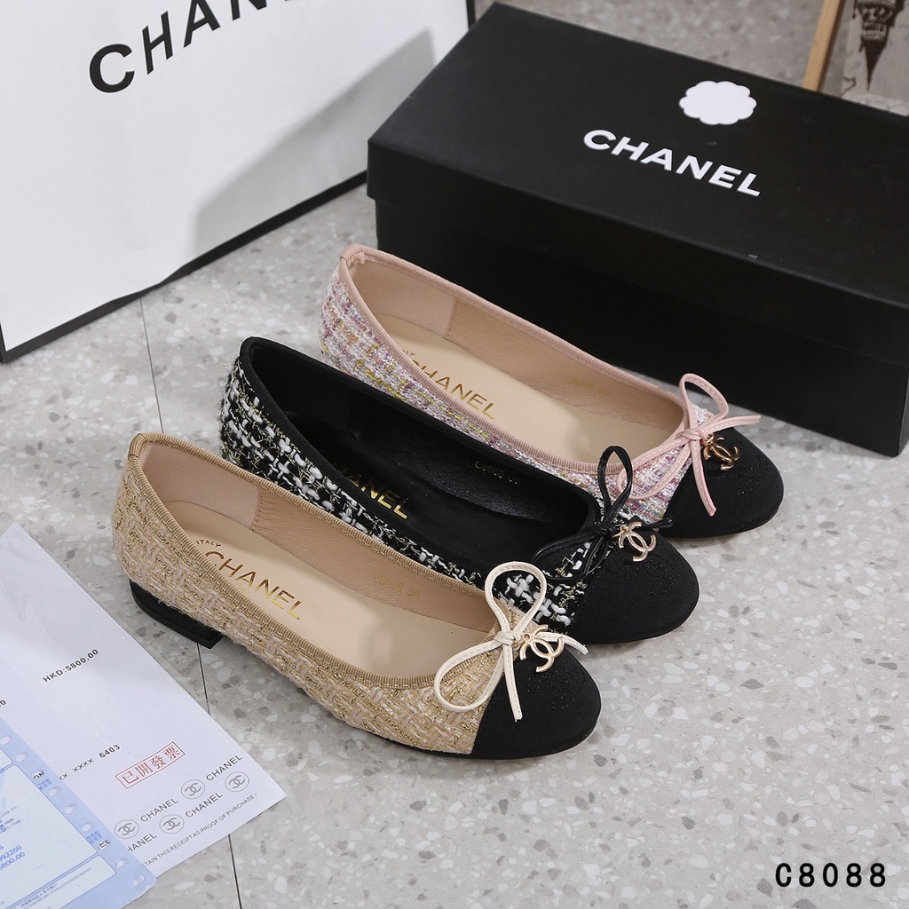 CH Tweed Velvet Cap Toe Ballerina Flats C8088