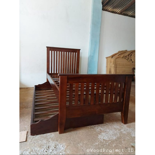 ranjang sorong minimalis kayu jati