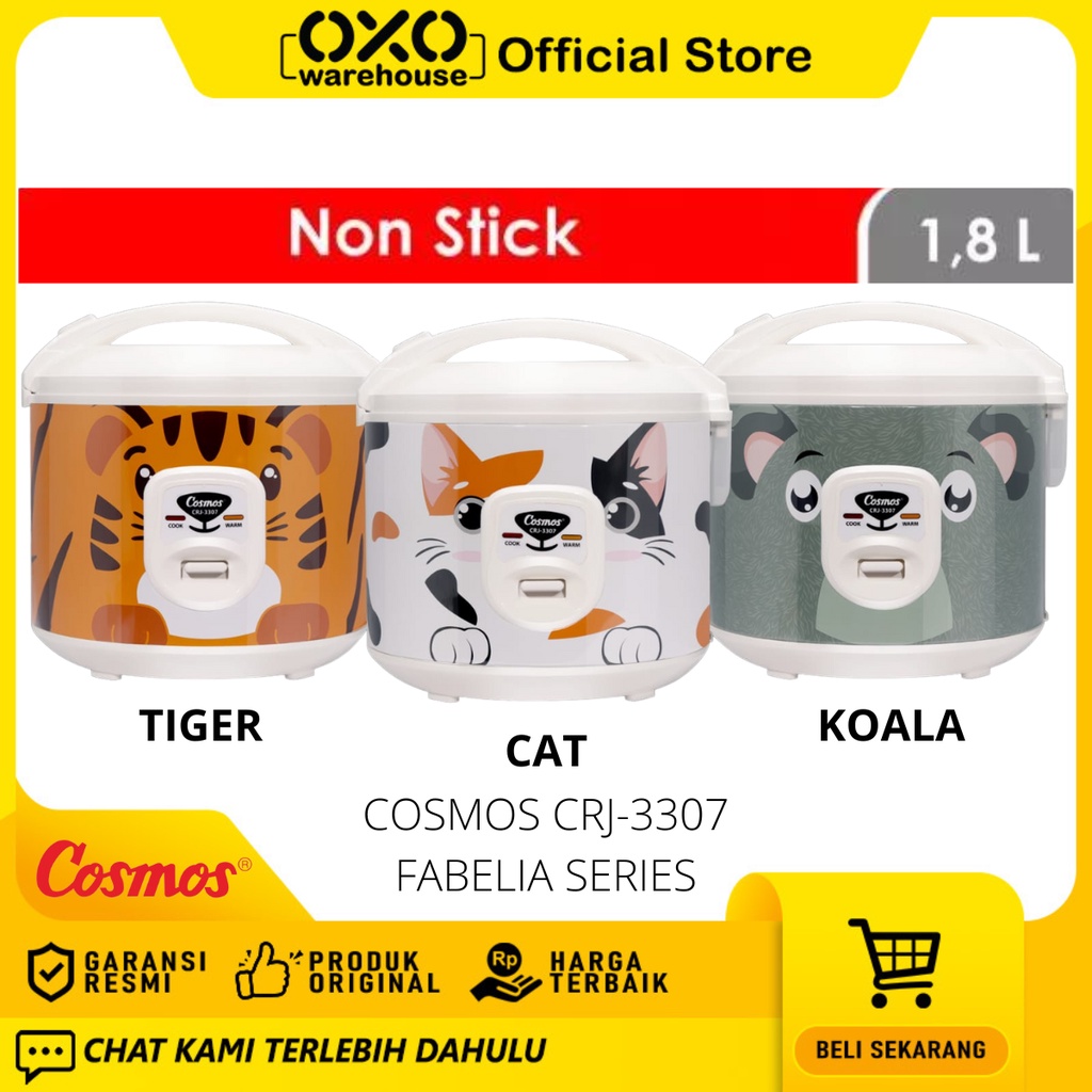 Cosmos Rice Cooker 1.8 Liter CRJ-3307 T/C/K magicom Anti Lengket Garansi Resmi motif kucing koala fa