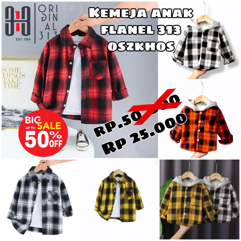 Kemeja  Flanel OSzhKosh 313 katun flanel kotak 1-14 years