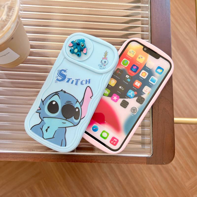 Soft Case yang Dapat Ditekan untuk IPhone 11 12 13 14 Pro Max 14 Plus Casing Penutup Ponsel Lucu Pasangan Merah Muda Biru Disney Stitch Girls Wanita Gadis Hadiah