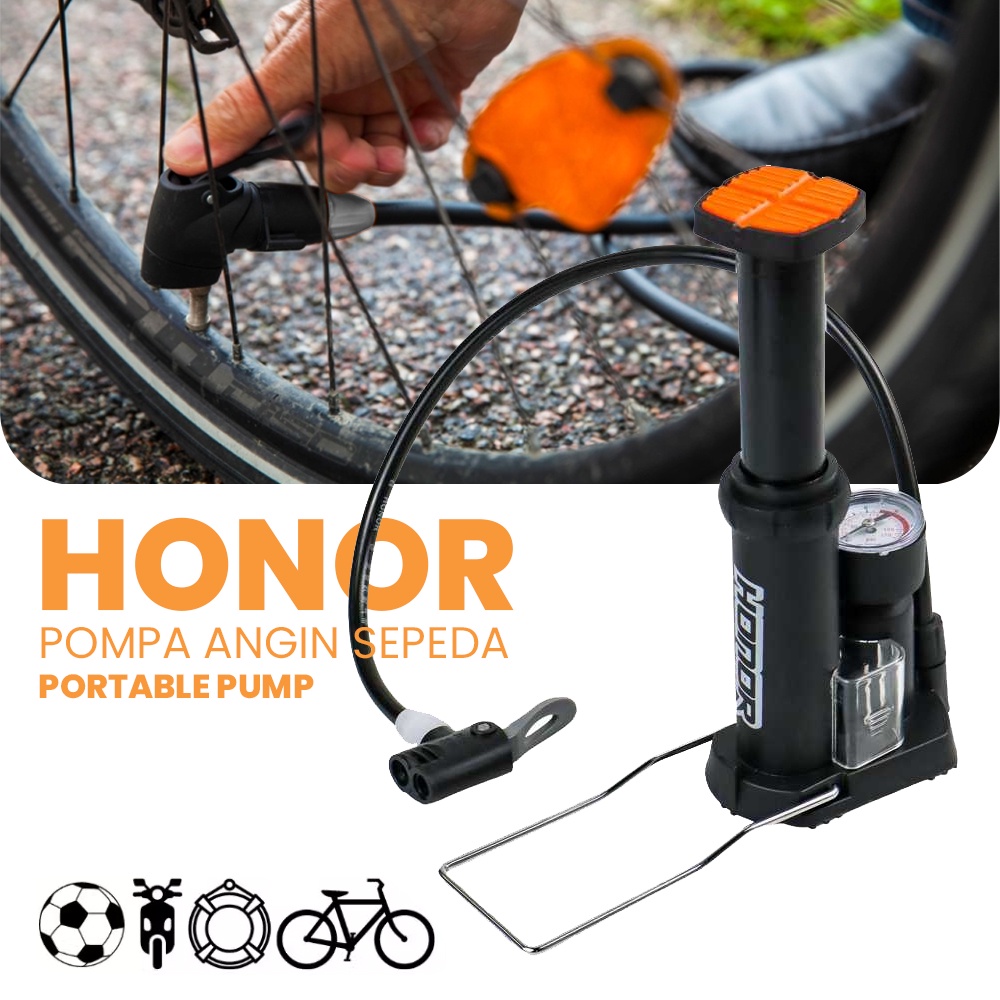 Honor High Pressure Portable OMRS3OBK Bike Basket Ball Foot Pump Pompa Angin - Black