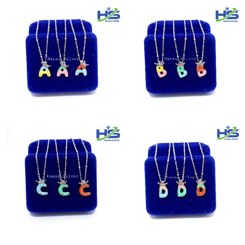 Kalung Perak Anak Asli Silver 925 Lapis Emas Putih Model Rantai Jedar Liontin Huruf Alfabet - Perak Asli 925 Anti Karat