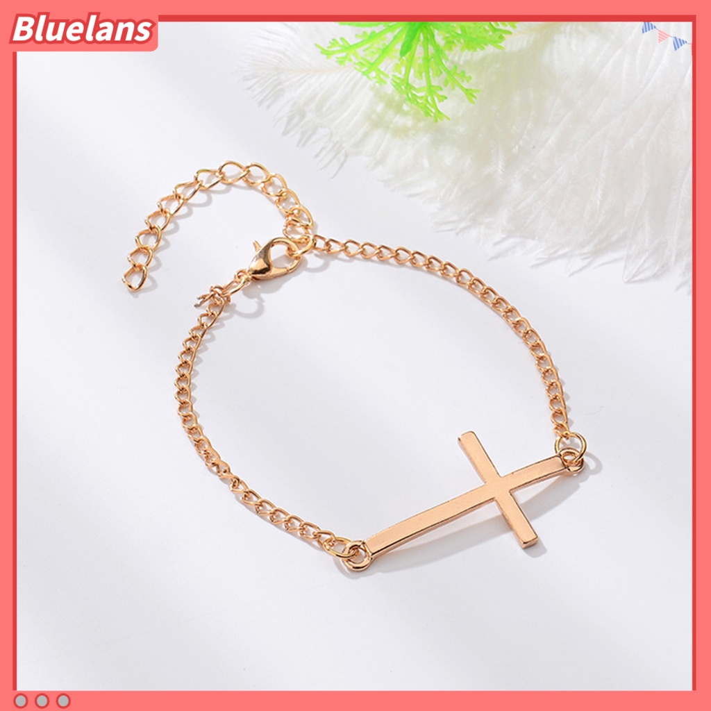 bluelans_Gelang Fashion Korea Gaya Simpel Bahan Logam Dengan Hiasan Salib 3 Warna Perak Emas Hitam
