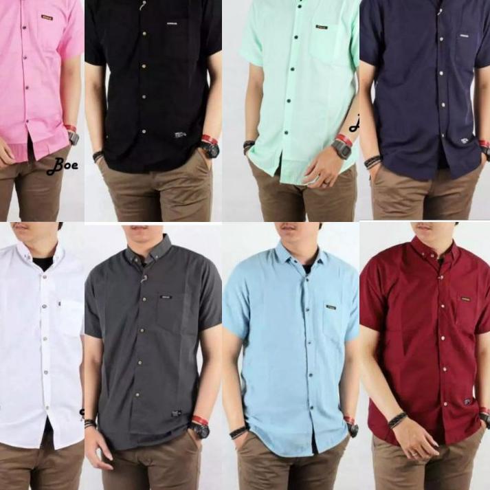 Stok Terbatas Kemeja Polos Pria Lengan Pendek Kemeja laki laki Lengan Pendek Hem Pria Lengan Pendek 