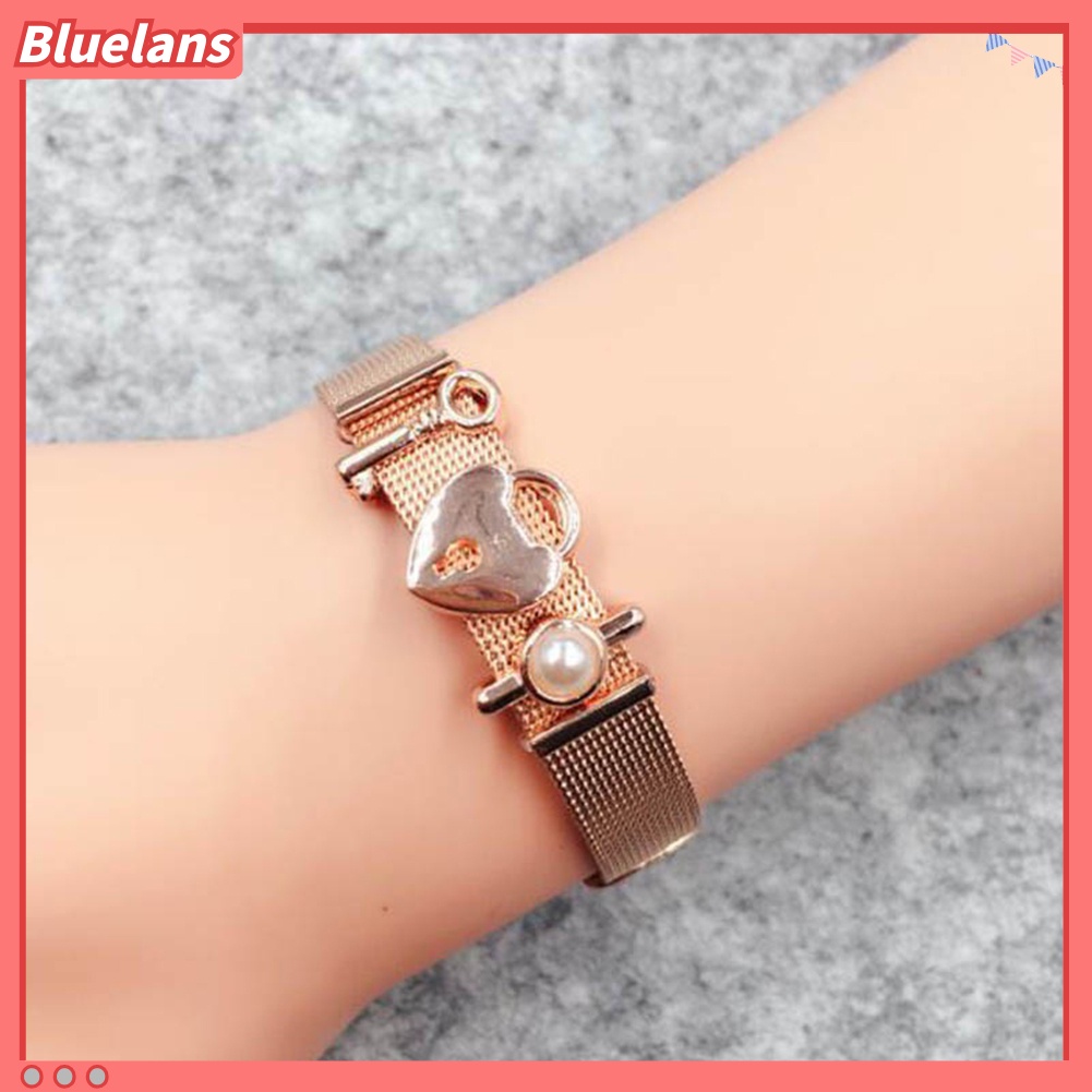 Bluelans Lady Mesh Stainless Steel Key Heart Padlock Charm Dress Bracelet Valentines Gift