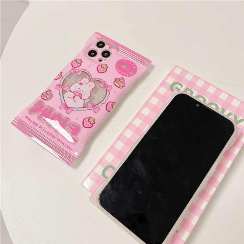 Soft Case Silikon Glossy Motif Kartun Kelinci Untuk iPhone 14 13 12 11 Pro Max X Xr Xs Max 8 7 6 6s Plus SE 2020